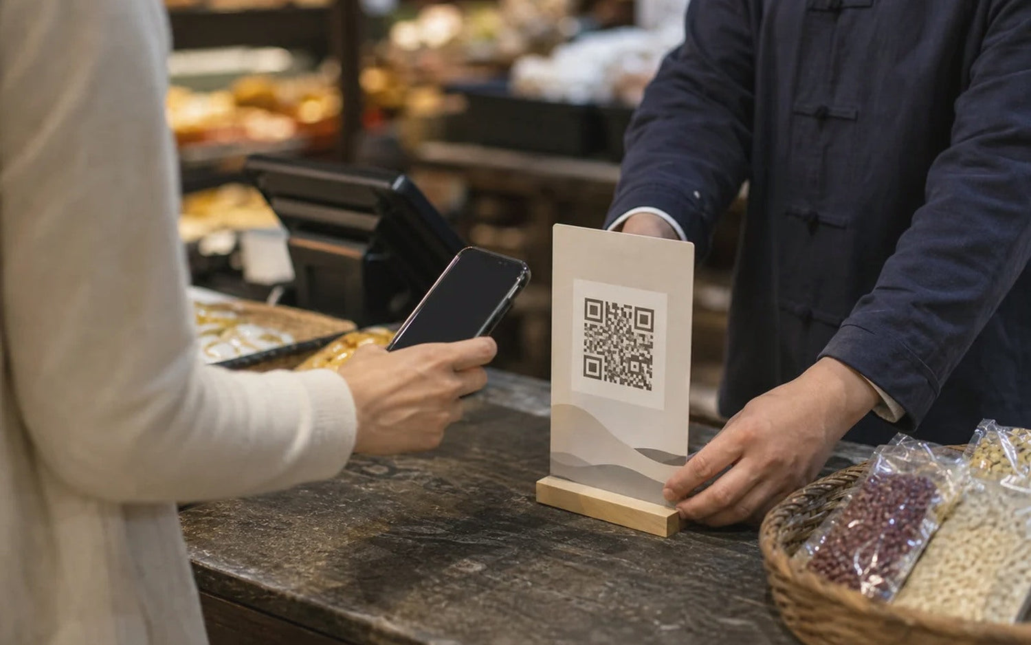 QR code mobile payment at a China shop counter