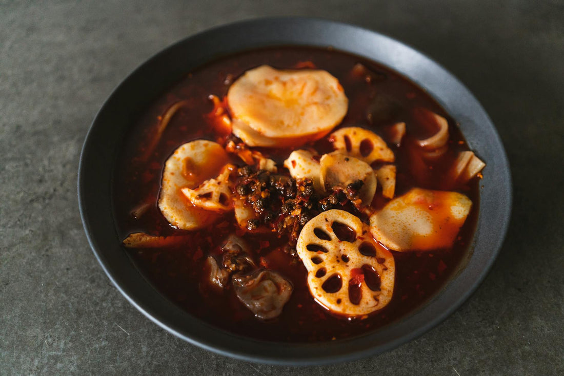 Sichuan hotpot with chili peppers and Sichuan peppercorns