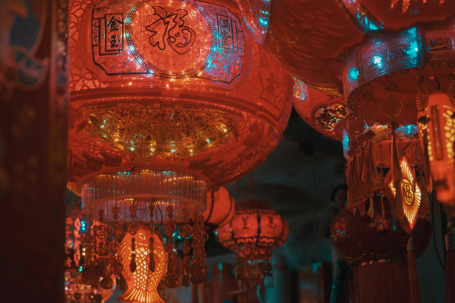 Chinese lantern festival celebration with red lanterns