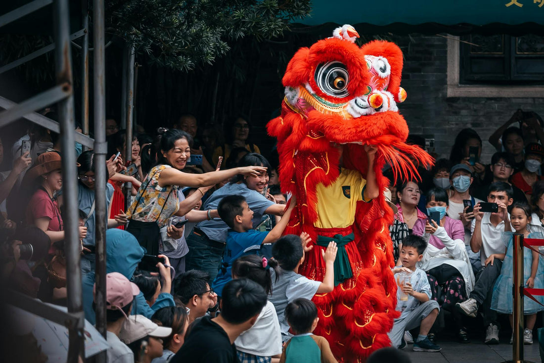 Traditional Chinese festival with crowds and decorations