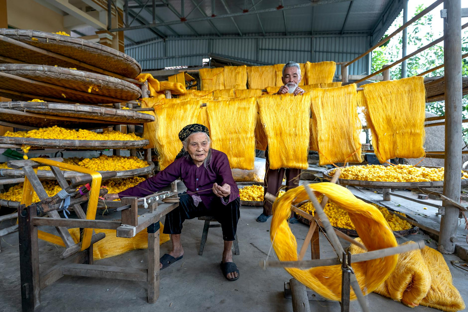 Traditional Chinese silk fabric with brocade patterns