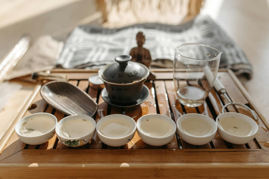 Chinese tea ceremony with gongfu cha teapot and cups