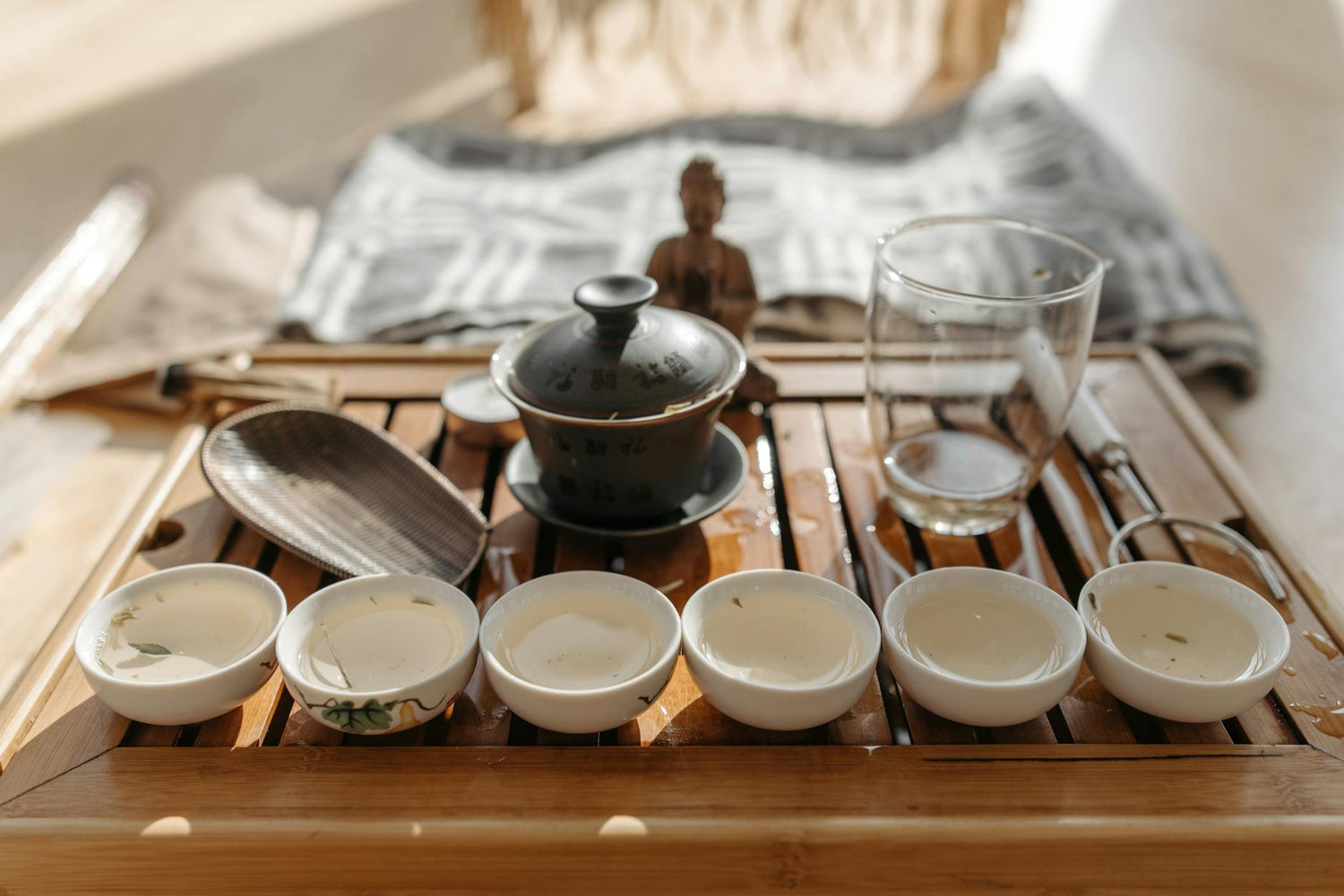 Chinese tea ceremony with gongfu cha teapot and cups