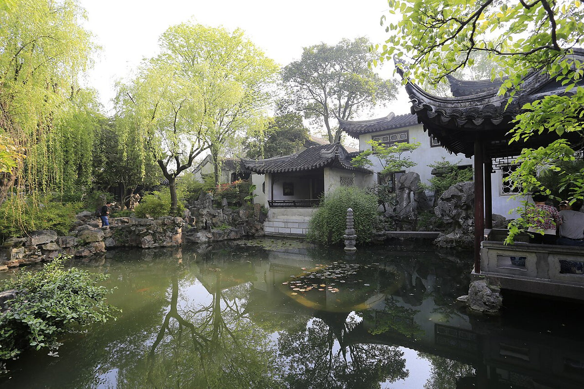 Pond and pavilions in Suzhou's Lingering Garden