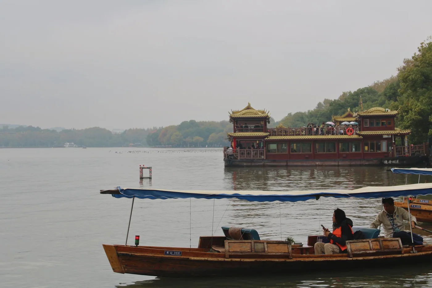 Traditional boat on West Lake in Hangzhou